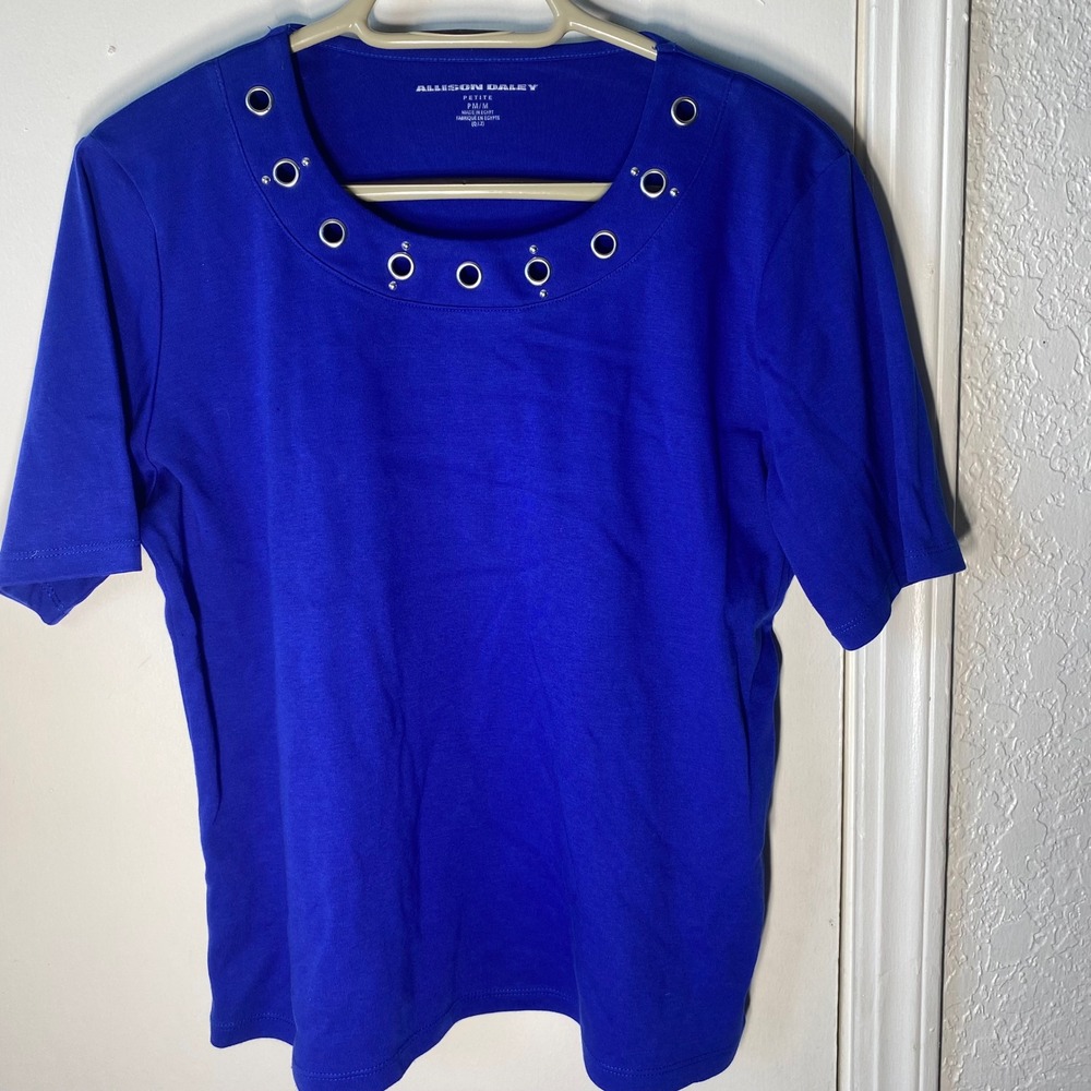 Allison Daley Royal Blue Grommet Neck Top Petite Medium PM